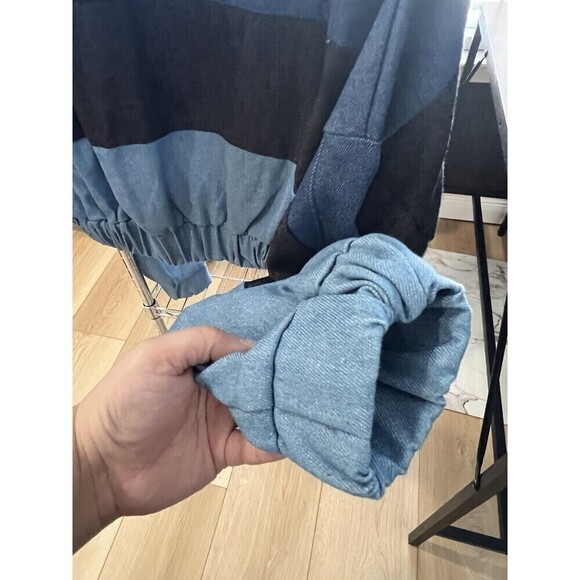 SHEIN Blue Cut And Sew Zip Up Crop Denim Jacket Size Medium Woman's - Picture 4 of 7